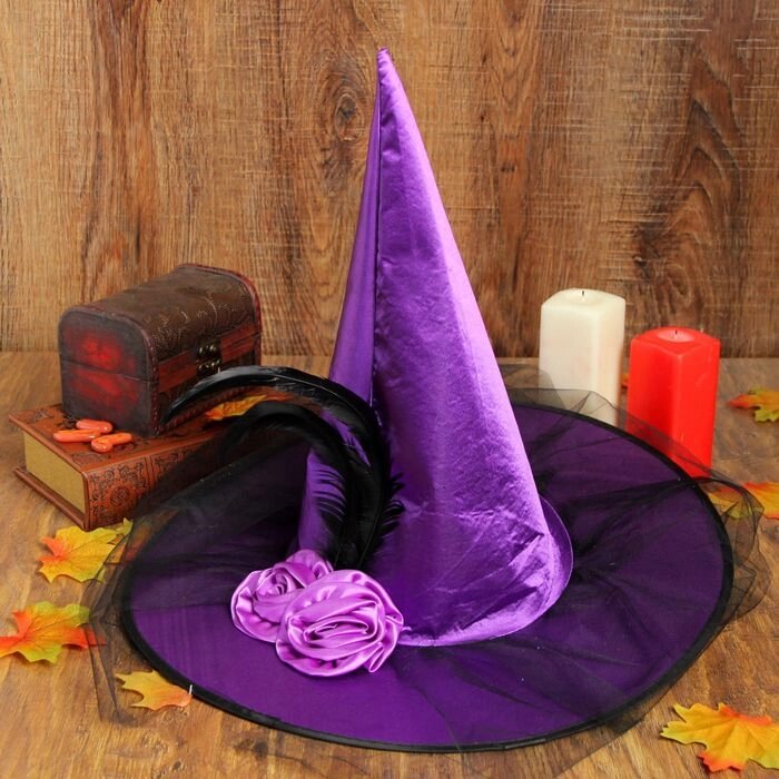 Карнавальная шляпа "Ведьмочка", с фатой, р-р. 56-58, цвет сиреневый от компании Интернет-гипермаркет «MOLL» - фото 1