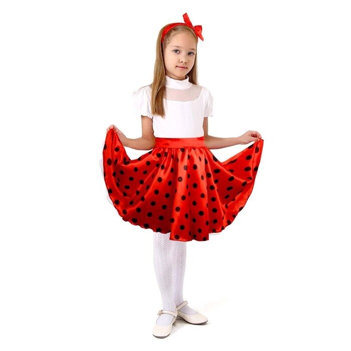 Карнавальная юбка для вечеринки красная в черный горох, повязка, рост110-116 от компании Интернет-гипермаркет «MOLL» - фото 1