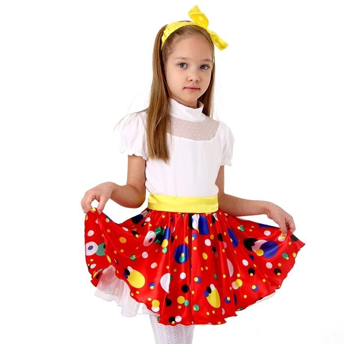Карнавальная юбка для вечеринки красная в горох, повязка, рост134-140 от компании Интернет-гипермаркет «MOLL» - фото 1