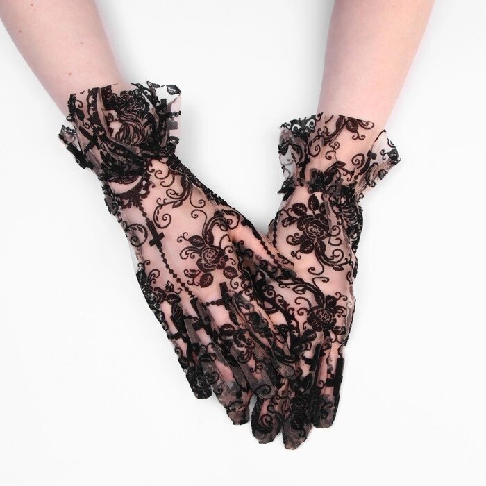 Карнавальные перчатки ажурные, цвет черный, короткие от компании Интернет-гипермаркет «MOLL» - фото 1