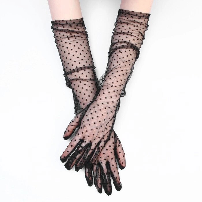 Карнавальные перчатки, цвет черный в горох, длинные от компании Интернет-гипермаркет «MOLL» - фото 1