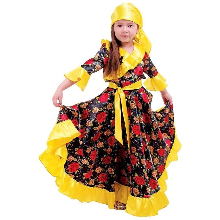 Карнавальный цыганский костюм для девочки, жёлтый с оборкой по груди, р. 32, рост 122 см от компании Интернет-гипермаркет «MOLL» - фото 1