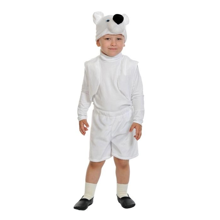 Карнавальный костюм "Белый мишка", плюш-лайт, жилет, шорты, маска, рост 92-116 см от компании Интернет-гипермаркет «MOLL» - фото 1