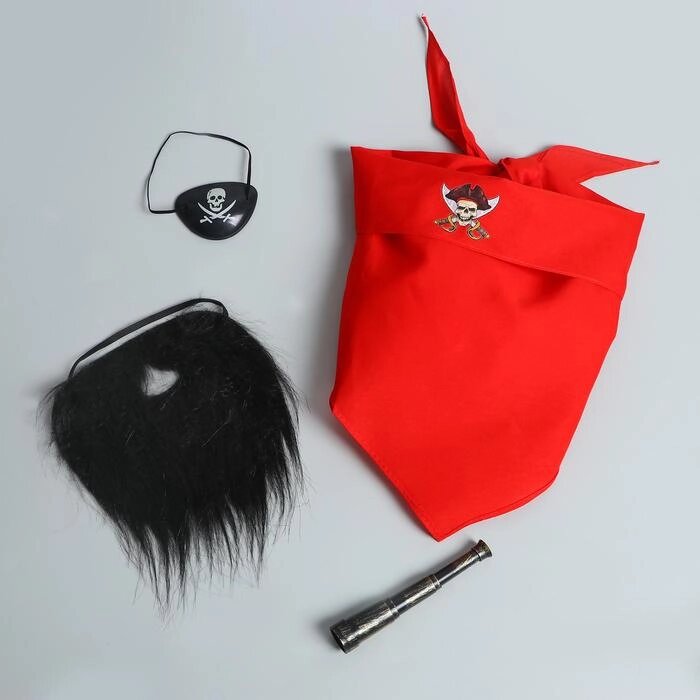 Карнавальный костюм "Чёрная борода", бандана, подзорная труба, наглазник, борода от компании Интернет-гипермаркет «MOLL» - фото 1