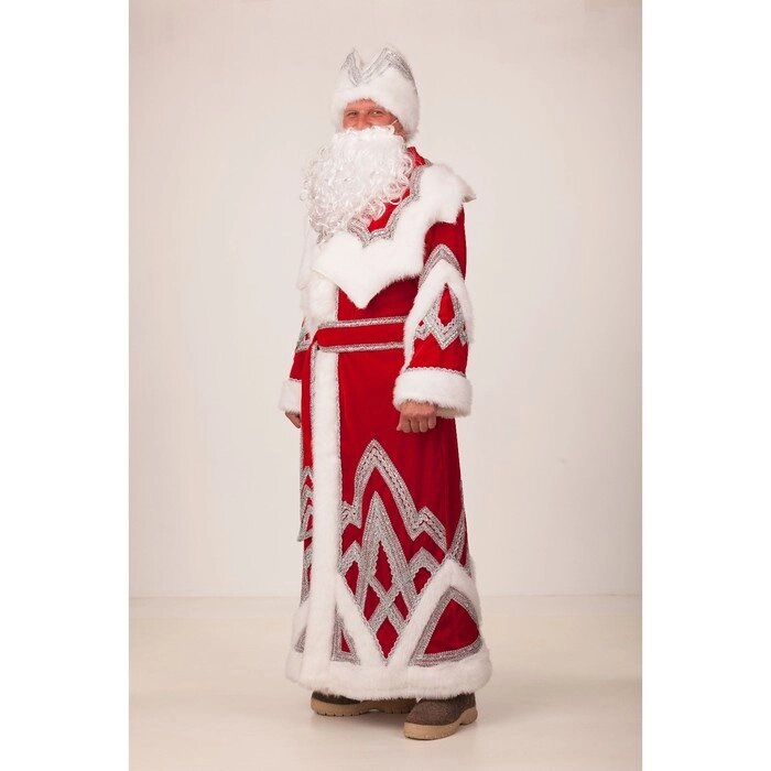 Карнавальный костюм "Дед Мороз", вышивка серебро, шуба, шапка, варежки, борода, р. 54-56, рост 188 см от компании Интернет-гипермаркет «MOLL» - фото 1
