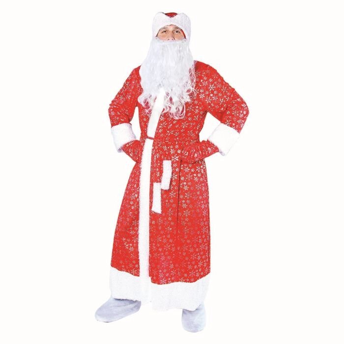 Карнавальный костюм "Дедушка Мороз", шуба с кудрявым мехом, шапка, варежки, борода, р-р 52-54, рост 185 см от компании Интернет-гипермаркет «MOLL» - фото 1