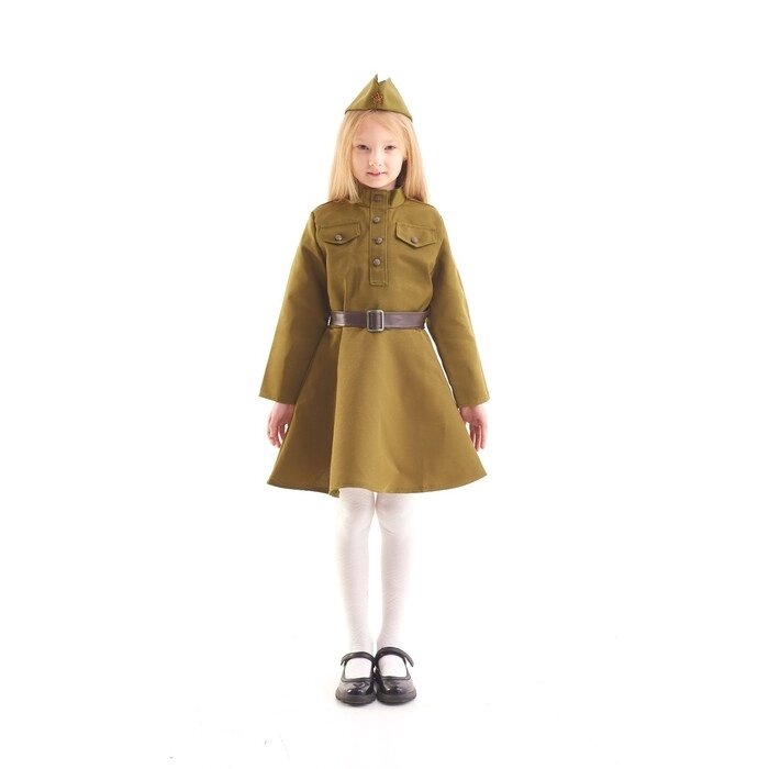 Карнавальный костюм для девочки, военное платье, пилотка, ремень, 3-5 лет, рост 104-116 см от компании Интернет-гипермаркет «MOLL» - фото 1