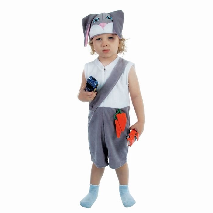 Карнавальный костюм для мальчика "Заяц" от 1,5-3-х лет, велюр, комбинезон, шапка от компании Интернет-гипермаркет «MOLL» - фото 1
