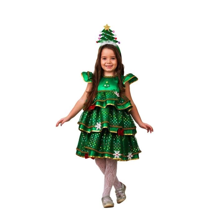 Карнавальный костюм "Ёлочка-Малышка", платье, ободок ёлочка, сатин, размер 32, рост 122 см от компании Интернет-гипермаркет «MOLL» - фото 1