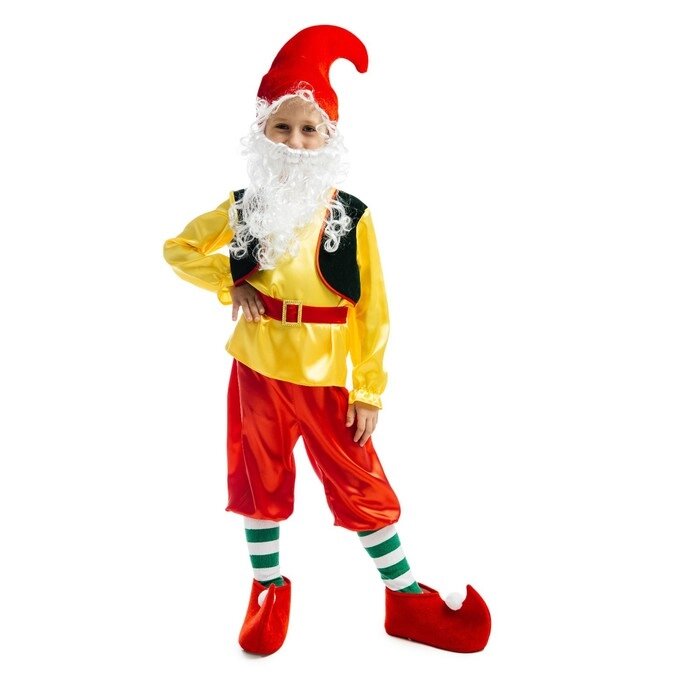 Карнавальный костюм "Гном", колпак, борода, рубашка, пояс, штаны, башмаки, р. 30, рост 122 от компании Интернет-гипермаркет «MOLL» - фото 1