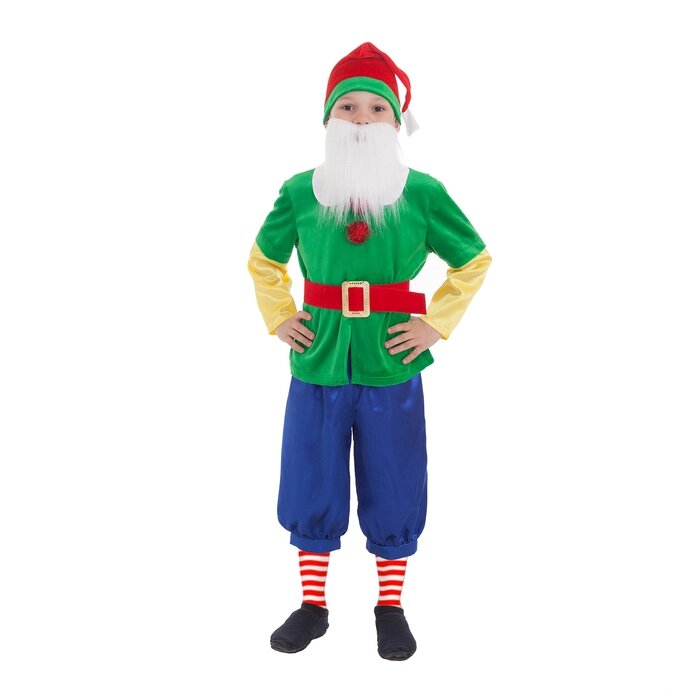 Карнавальный костюм "Гном зелёный", колпак, жакет, бриджи, борода, пояс, р. 28, рост 98-104 см от компании Интернет-гипермаркет «MOLL» - фото 1