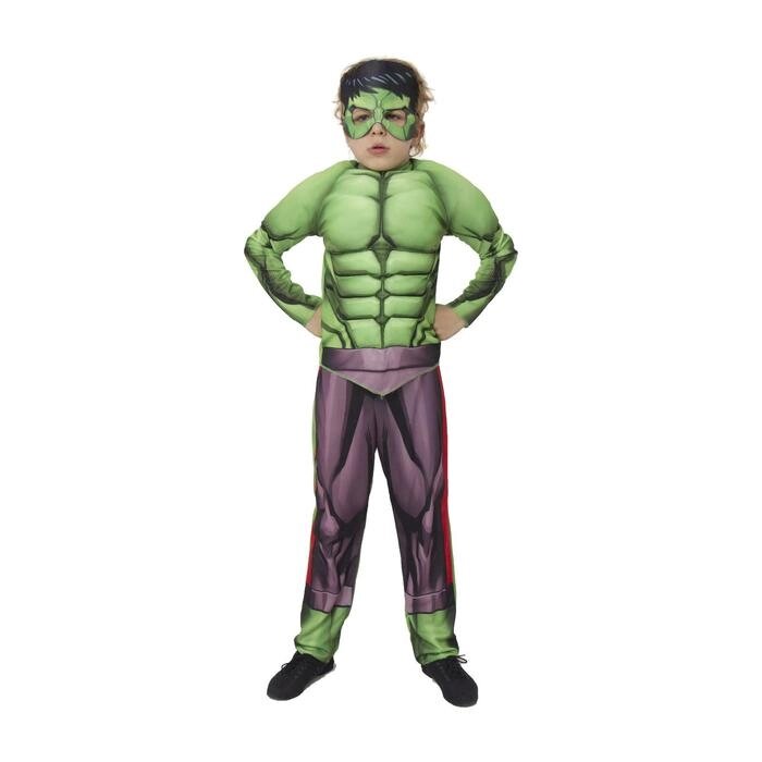 Карнавальный костюм "Халк" с мускулами, текстиль, куртка, брюки, маска, р. 34, рост 140 см от компании Интернет-гипермаркет «MOLL» - фото 1