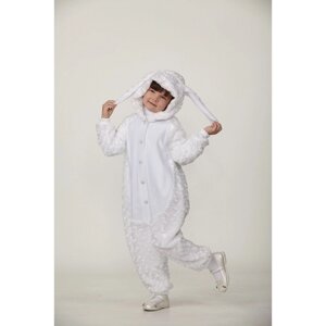 Карнавальный костюм кигуруми "Зайчик", цвет белый плюш рост 116 см