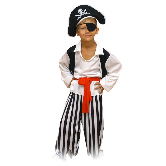 Карнавальный костюм "Пират", 5 предметов: шляпа, повязка, рубашка, пояс, штаны. Рост 122 см от компании Интернет-гипермаркет «MOLL» - фото 1