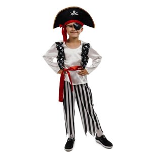 Карнавальный костюм "Пират", шляпа, повязка, рубашка, пояс, штаны, р. 34, рост 134 см