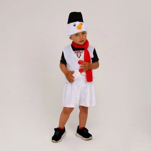 Карнавальный костюм Снеговик меховой, шорты, жилет, шарф, шапка с ведром,р-р30,р110-116.