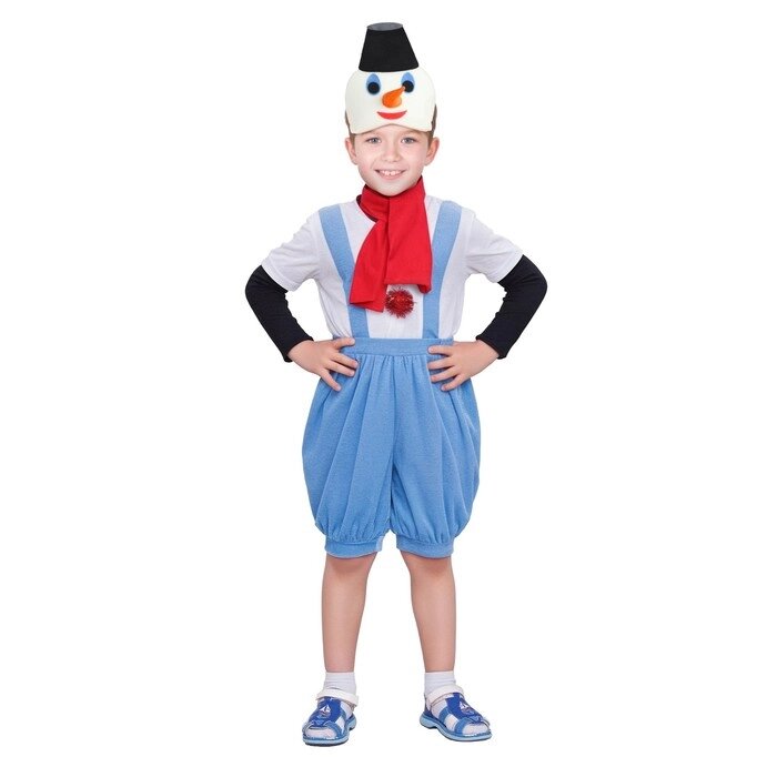 Карнавальный костюм "Снеговик с чёрным ведром", комбинезон, шапка, шарф, р-р 28, рост 98-104 см от компании Интернет-гипермаркет «MOLL» - фото 1