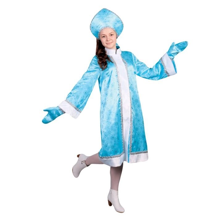 Карнавальный костюм "Снегурочка", атлас, прямая шуба с искрами, кокошник, варежки, цвет голубой, р-р 46 от компании Интернет-гипермаркет «MOLL» - фото 1