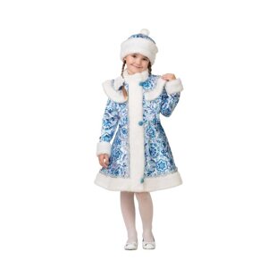 Карнавальный костюм "Снегурочка сатин Гжель 2 ", пальто, шапка, р. 56, р110 см 8082-110-56