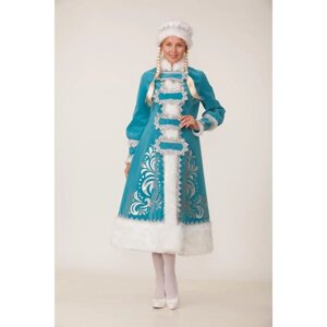 Карнавальный костюм "Снегурочка", шуба с аппликацией, шапка, парик с косами, р. 44-48