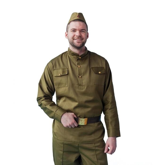 Карнавальный костюм "Солдат", пилотка, гимнастёрка, ремень, р. 54-56 от компании Интернет-гипермаркет «MOLL» - фото 1