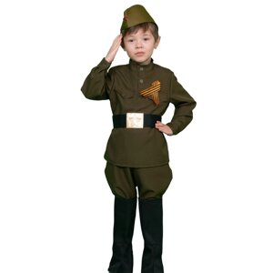 Карнавальный костюм "Солдатик", гимнастёрка, ремень, галифе, сапоги, пилотка, рост 140-146 см