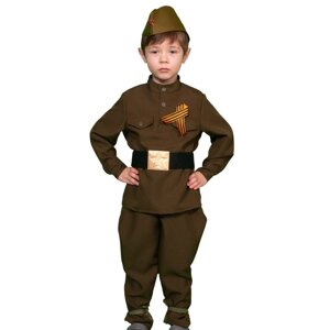 Карнавальный костюм "Солдатик в галифе", гимнастёрка, ремень, брюки, пилотка, р. 32-34, рост 128-134 см
