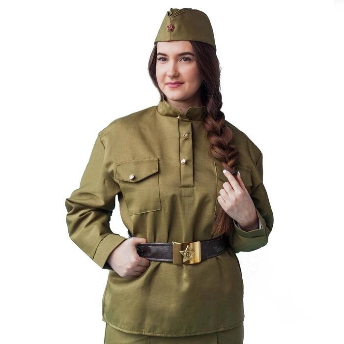 Карнавальный костюм "Солдаточка", пилотка, гимнастёрка, ремень, р. 52-54 от компании Интернет-гипермаркет «MOLL» - фото 1