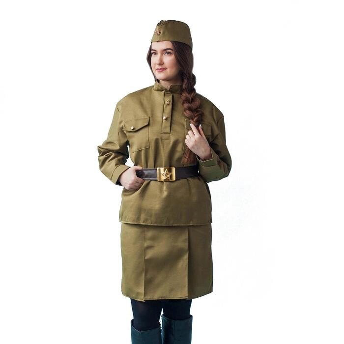 Карнавальный костюм "Солдаточка", пилотка, гимнастёрка, ремень, юбка, р. 40-42 от компании Интернет-гипермаркет «MOLL» - фото 1