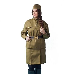 Карнавальный костюм "Солдаточка", пилотка, гимнастёрка, ремень, юбка, р. 40-42