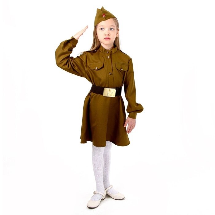 Карнавальный костюм военного: платье, дл. рук, пилотка,, ремень, габардин,п/э,р-р38р. 146-152 от компании Интернет-гипермаркет «MOLL» - фото 1