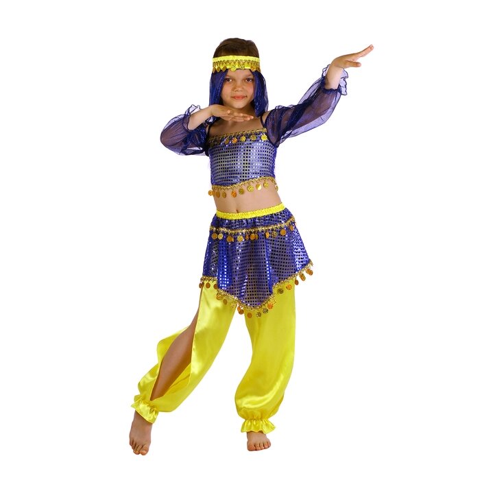Карнавальный костюм "Восточная красавица. Шахерезада", топ с рукавами, штаны, повязка, цвет сине-жёлтый, р-р от компании Интернет-гипермаркет «MOLL» - фото 1