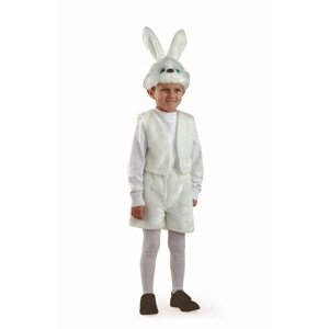 Карнавальный костюм "Заяц белый", мех, маска, жилет, шорты, размер 28, рост 110 см