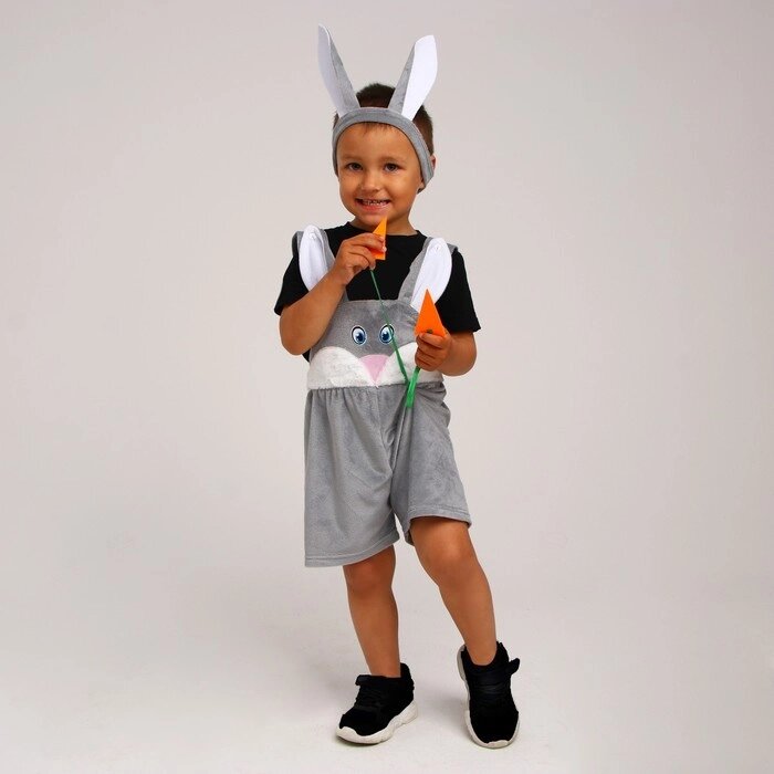 Карнавальный костюм Зайчик серый с мордочкой,п/комбинезон, повязка с ушками, плюш,р-р28,р98-10 от компании Интернет-гипермаркет «MOLL» - фото 1