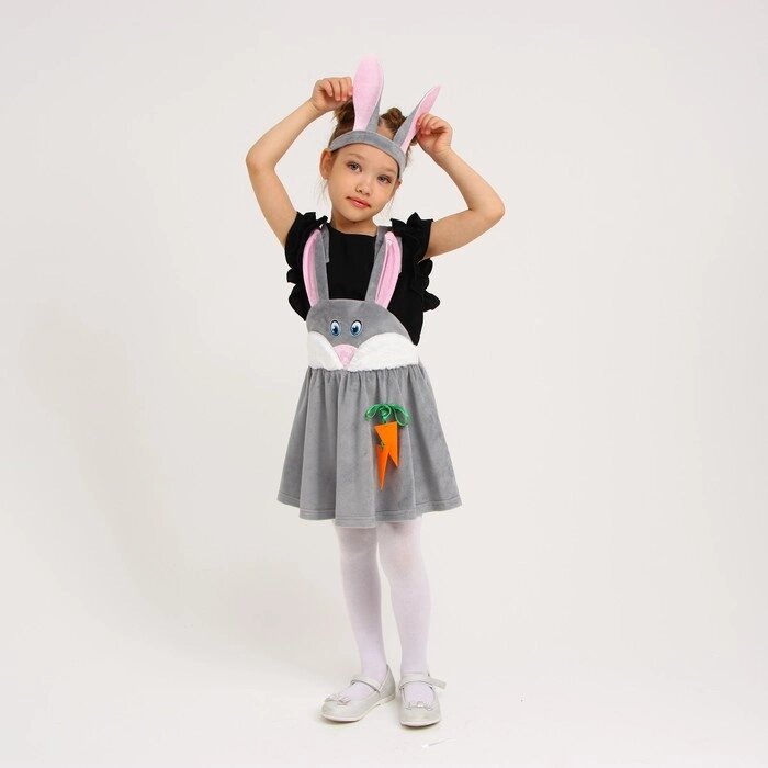 Карнавальный костюм Зайка серая с мордочкой, сарафан, повязка с ушками, плюш,р-р30,р110-116 от компании Интернет-гипермаркет «MOLL» - фото 1