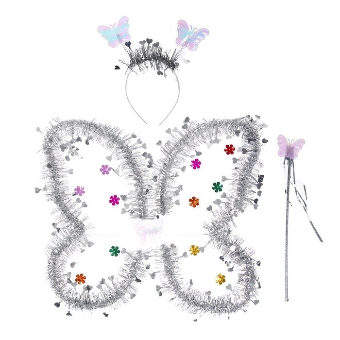 Карнавальный набор "Бабочка", 3 предмета: крылья, ободок, жезл, цвет серебряный от компании Интернет-гипермаркет «MOLL» - фото 1