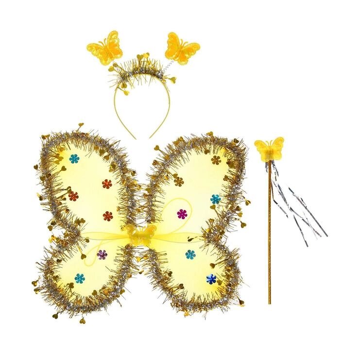 Карнавальный набор "Бабочка", 3 предмета: крылья, ободок, жезл, цвет золотой от компании Интернет-гипермаркет «MOLL» - фото 1