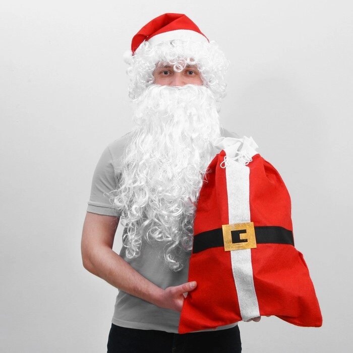 Карнавальный набор Деда Мороза. парик, борода, мешок с ремнем, колпак от компании Интернет-гипермаркет «MOLL» - фото 1