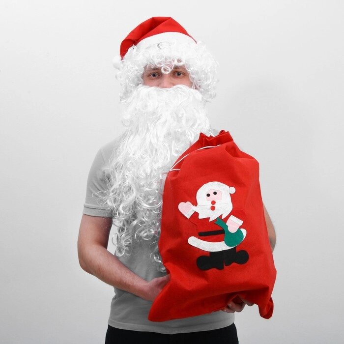 Карнавальный набор Деда Мороза. парик, борода, мешок сд. морозом, колпак от компании Интернет-гипермаркет «MOLL» - фото 1