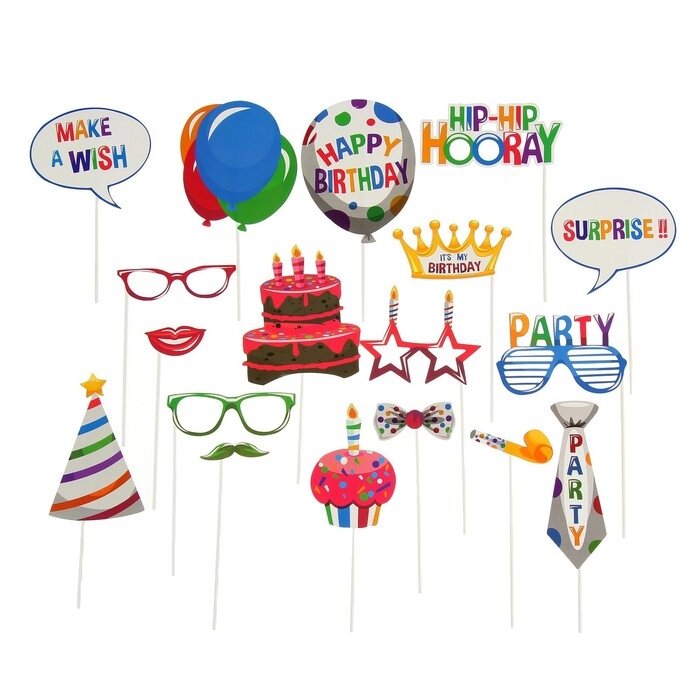 Карнавальный набор для фотосессии "С днём рождения", 18 предметов от компании Интернет-гипермаркет «MOLL» - фото 1