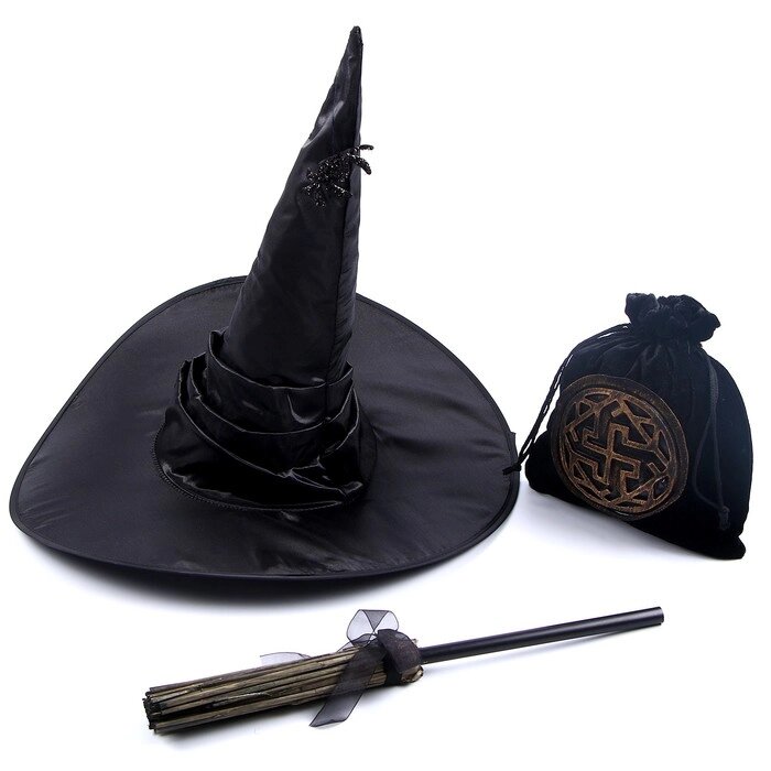 Карнавальный набор Магия: шляпа черная, метла , мешок от компании Интернет-гипермаркет «MOLL» - фото 1