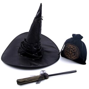 Карнавальный набор Магия: шляпа черная, метла , мешок