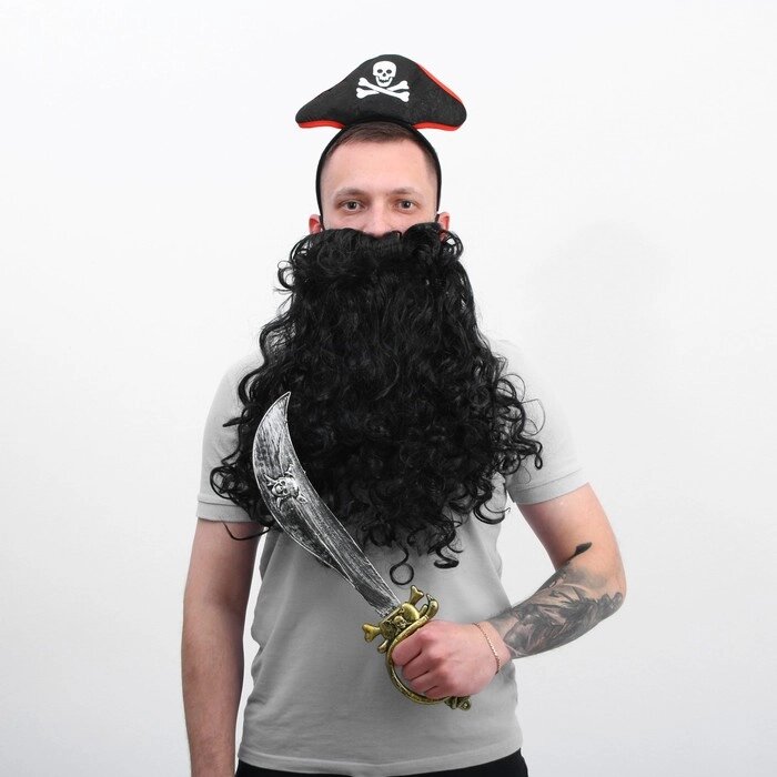 Карнавальный набор Пират черный, борода, сабля, ободок от компании Интернет-гипермаркет «MOLL» - фото 1
