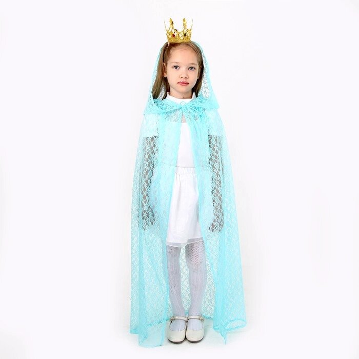 Карнавальный набор принцессы плащ гипюр мятный, корона, длина 100см от компании Интернет-гипермаркет «MOLL» - фото 1