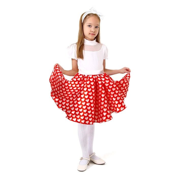 Карнавальный набор"Стиляги3"юбка красная с белыми сердцами, пояс, повязка, рост110-116 от компании Интернет-гипермаркет «MOLL» - фото 1