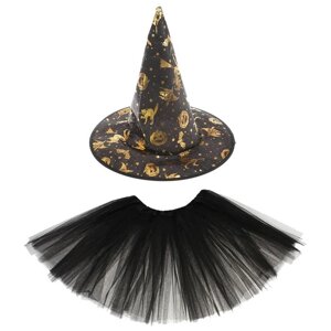 Карнавальный набор "Ведьмочка", юбка, шляпа, 3-5 лет, обхват головы 54 см