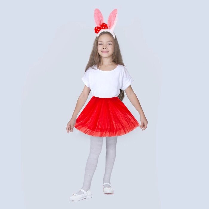 Карнавальный набор "Зайка с бантиком" ободок, юбка красная, 3-7 лет от компании Интернет-гипермаркет «MOLL» - фото 1