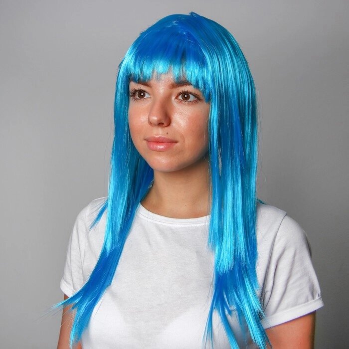 Карнавальный парик, длинные прямые волосы, цвет голубой, 120 г от компании Интернет-гипермаркет «MOLL» - фото 1