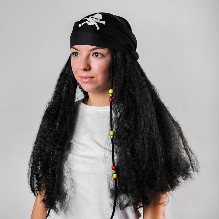 Карнавальный парик "Пират", бандана с длинными волосами, 110 г от компании Интернет-гипермаркет «MOLL» - фото 1
