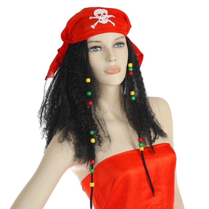 Карнавальный парик "Пиратка в бандане", с косичками, 120 г, цвет чёрный от компании Интернет-гипермаркет «MOLL» - фото 1